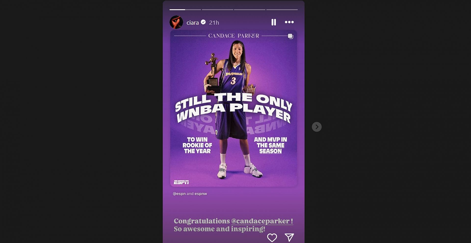 Russell Wilson’s wife Ciara honors Candace Parker as LA Sparks retire 2x WNBA MVP’s jersey/@ciara